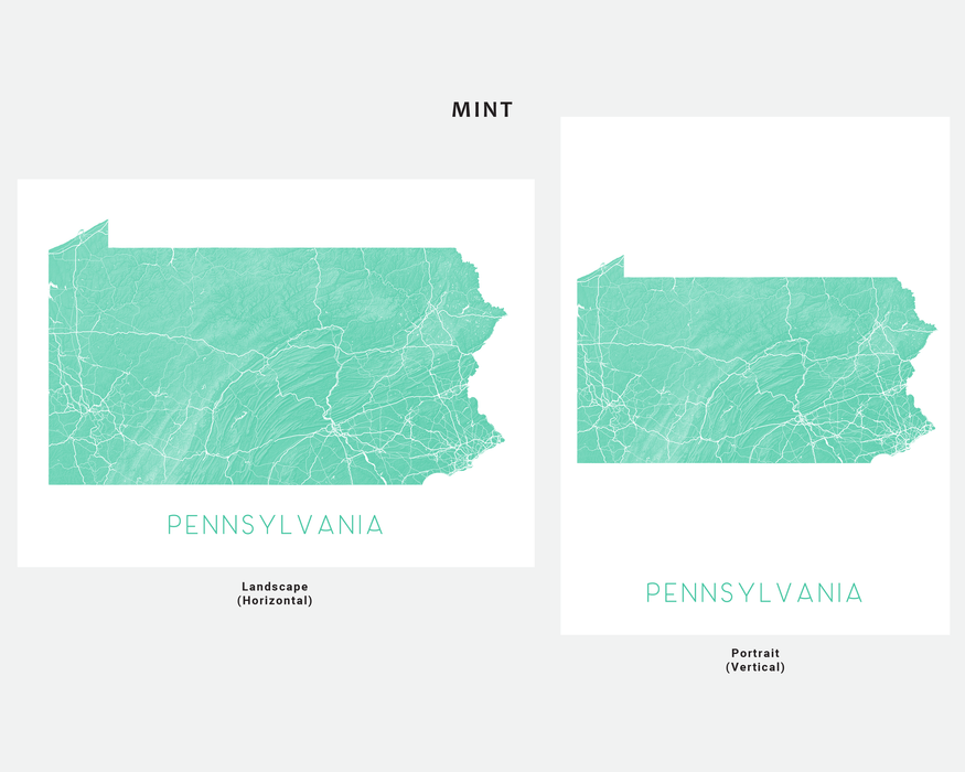 Pennsylvania state map print in Mint by Maps As Art.
