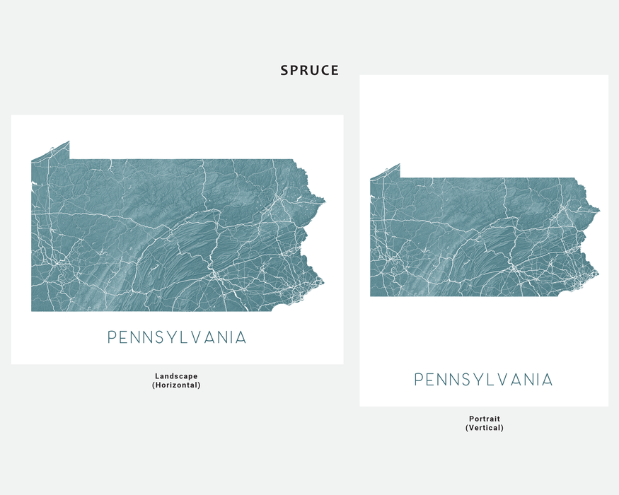 Pennsylvania state map print in Spruce by Maps As Art.