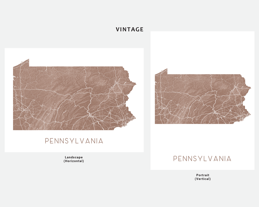Pennsylvania state map print in Vintage by Maps As Art.