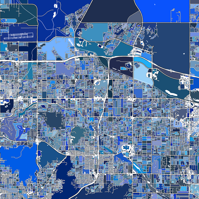 Phoenix Arizona City Street Map Wall Art Print Poster with Blue Geomet ...