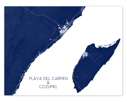 Playa Del Carmen and Cozumel map print by Maps As Art.