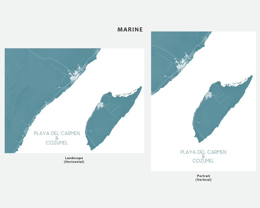 Playa Del Carmen and Cozumel map print in Marine by Maps As Art.