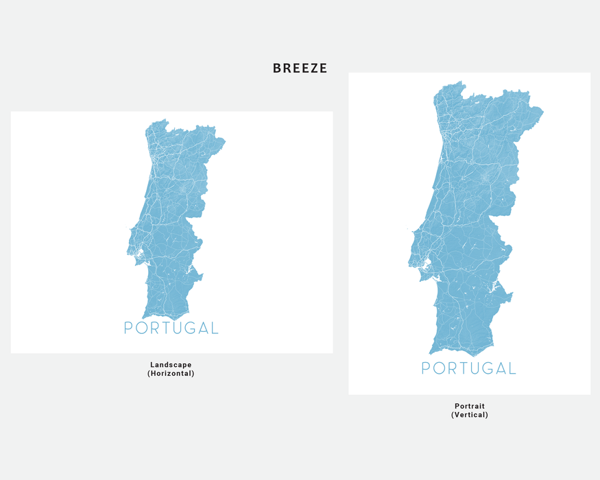 Portugal map print in Breeze by Maps As Art.