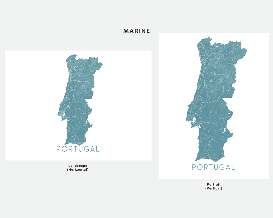 Portugal map print in Marine by Maps As Art.