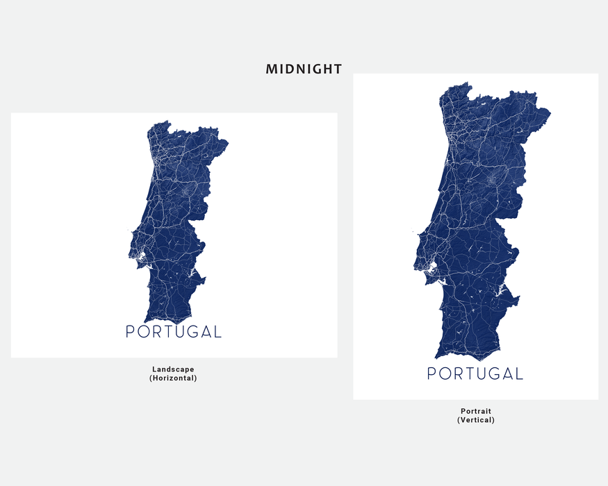Portugal map print in Midnight by Maps As Art.