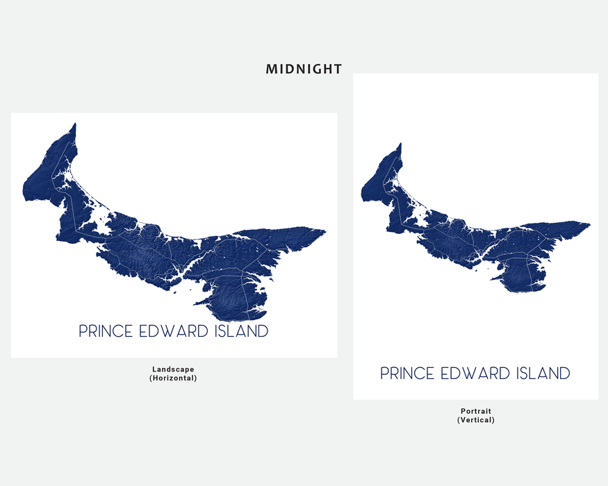 Prince Edward Island map print in Midnight by Maps As Art.