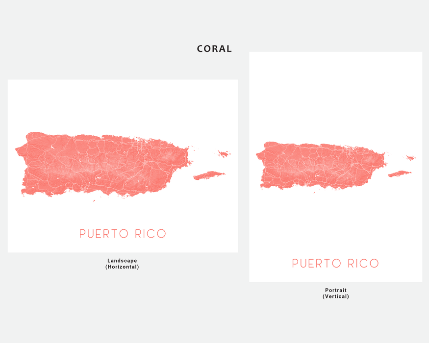 Puerto Rico map print with topographic landscape features by Maps As Art.