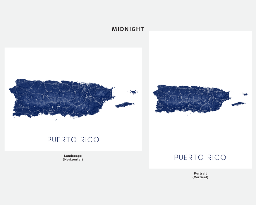 Puerto Rico map print with topographic landscape features by Maps As Art.