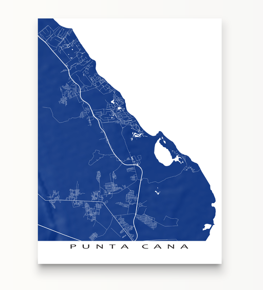 Punta Cana, Dominican Republic map print in Navy by Maps As Art.