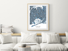 Queens, New York city map print with a denim blue geometric design by Maps As Art.