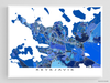 Reykjavik, Iceland map art print in blue shapes designed by Maps As Art.