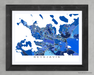 Reykjavik, Iceland map art print in blue shapes designed by Maps As Art.