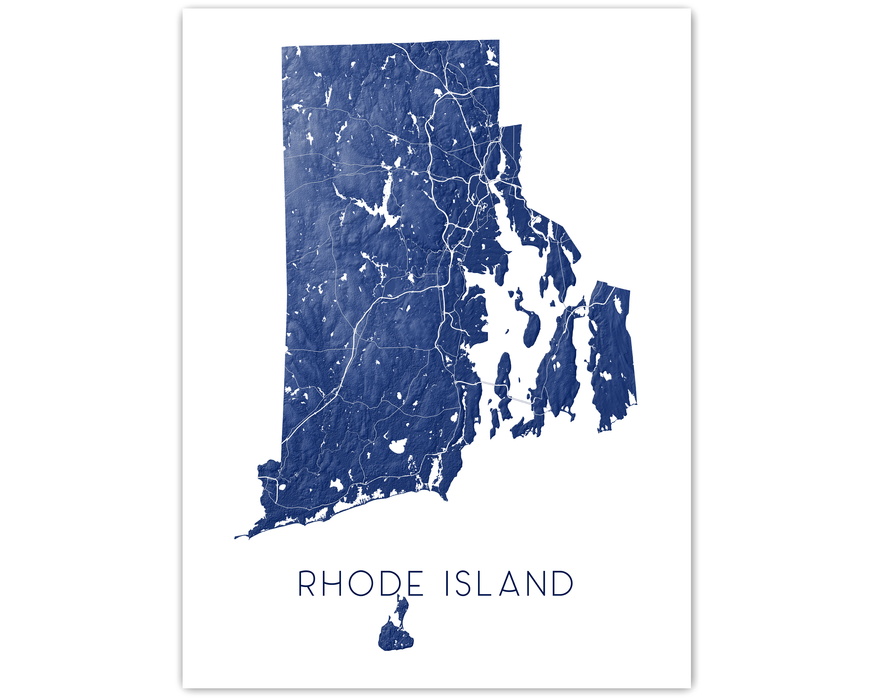 Rhode Island map wall art print in Midnight by Maps As Art.