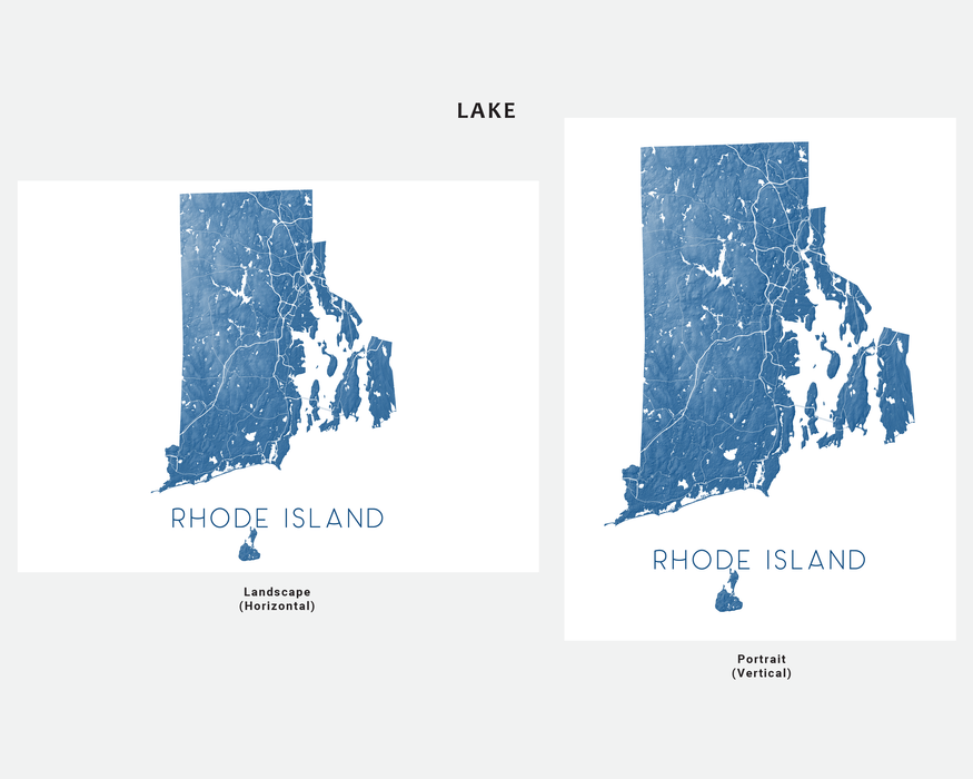 Rhode Island map wall art print in Lake by Maps As Art.