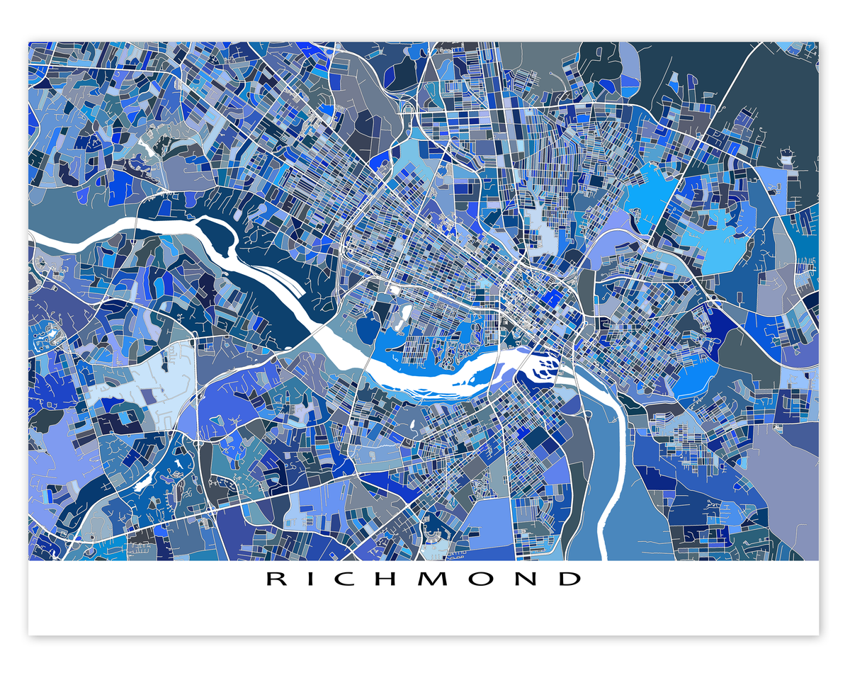 Richmond Virginia Map Print Poster, Blue Geometric Richmond VA Wall Ar — Maps As Art