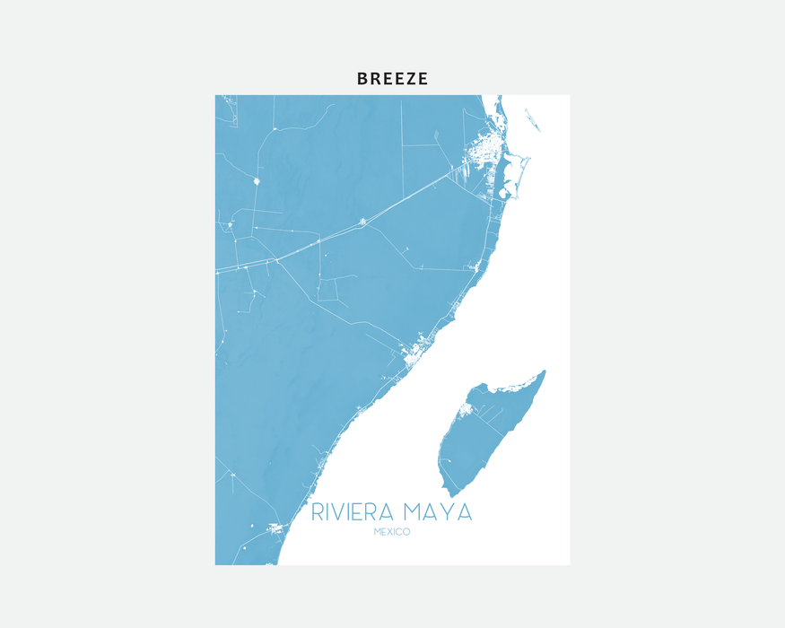 Riviera Maya map print in Breeze by Maps As Art.