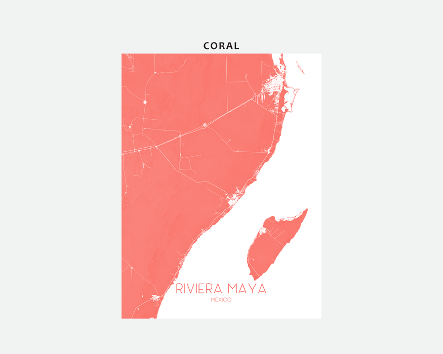 Riviera Maya map print in Coral by Maps As Art.
