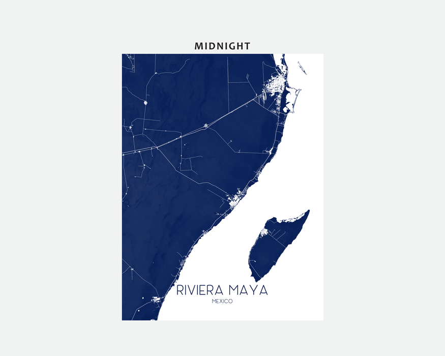 Riviera Maya map print in Midnight by Maps As Art.