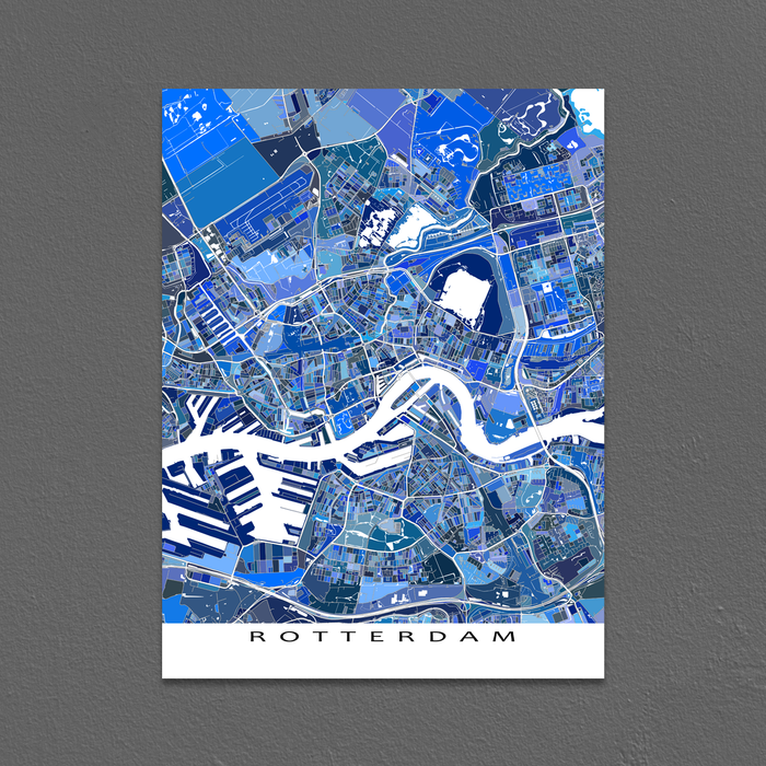otterdam, Netherlands map art print in blue shapes designed by Maps As Art.