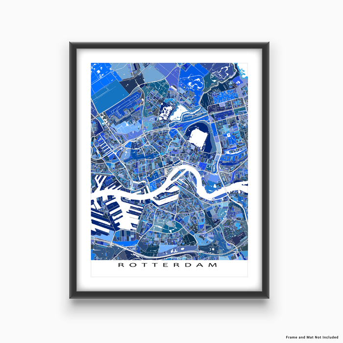 otterdam, Netherlands map art print in blue shapes designed by Maps As Art.