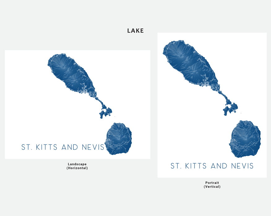 St. Kitts and Nevis map art print in Lake by Maps As Art.