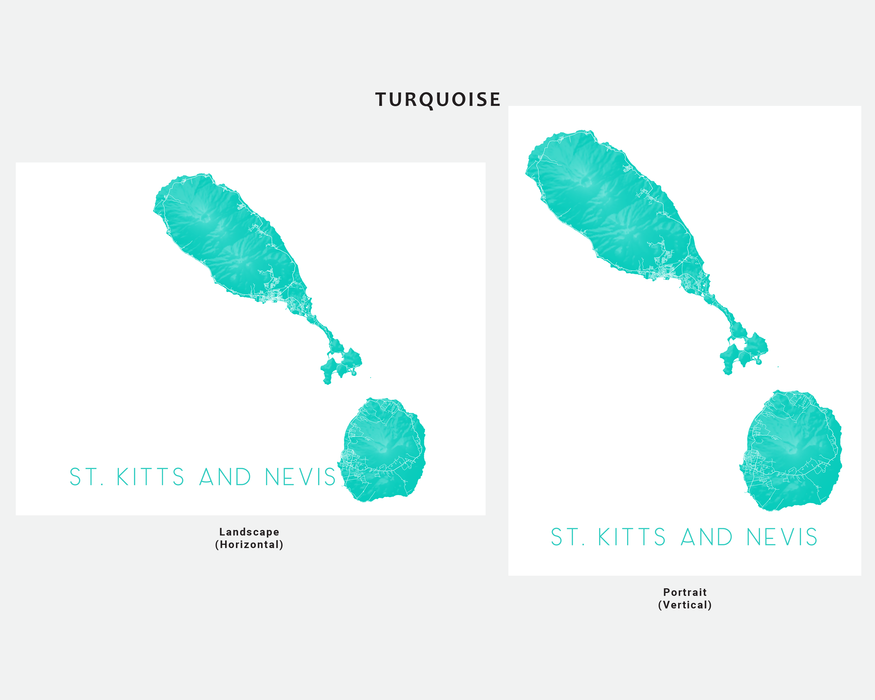 St. Kitts and Nevis map art print in Turquoise by Maps As Art.