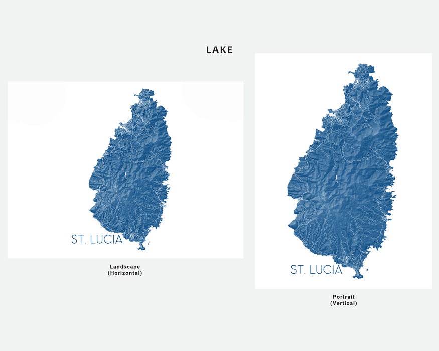 St. Lucia island map print by Maps As Art.