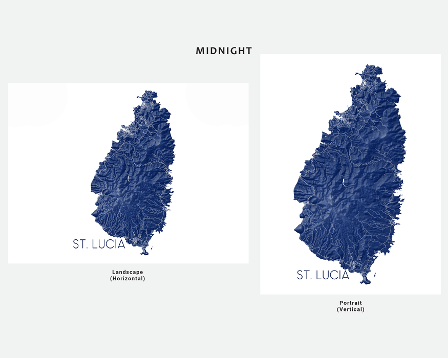 St. Lucia island map print by Maps As Art.