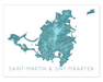 Saint Martin island map print with a turquoise landscape design by Maps As Art.