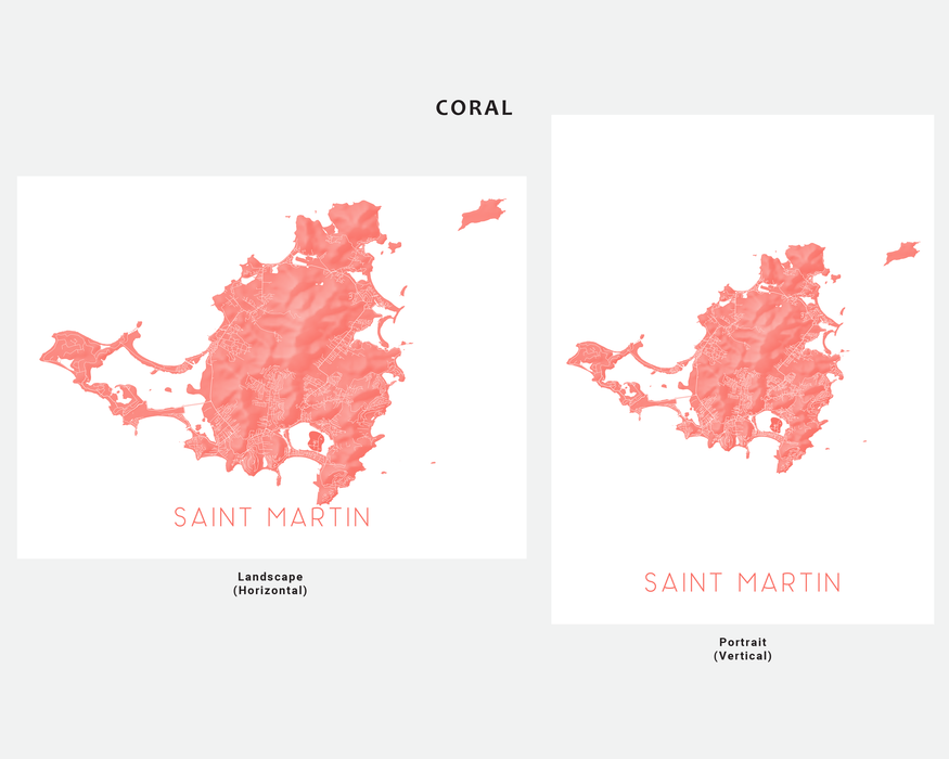 Saint Martin map print in Coral by Maps As Art.