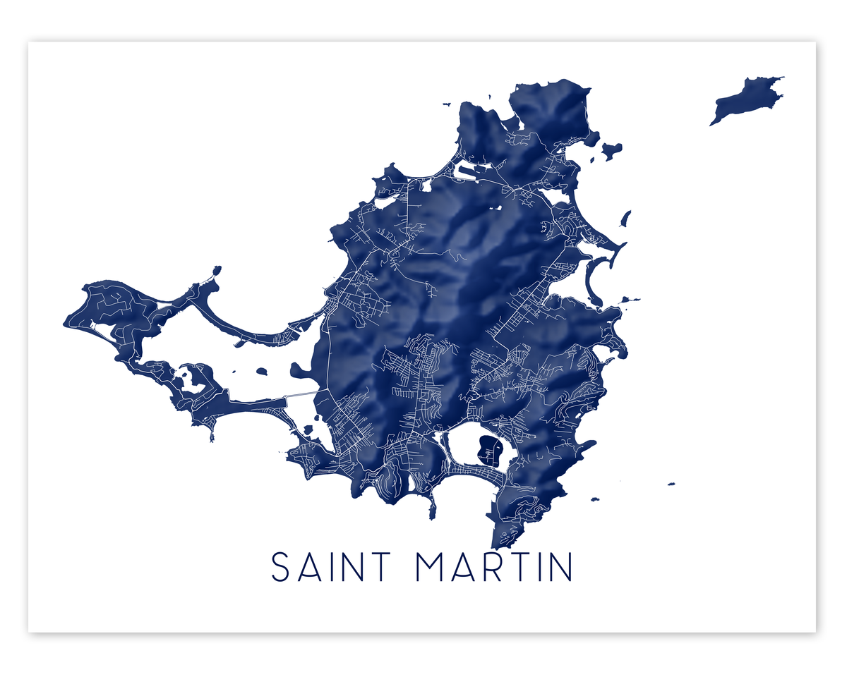 Saint Martin Map Print - Map of Sint Maarten, St Martin Island Poster ...