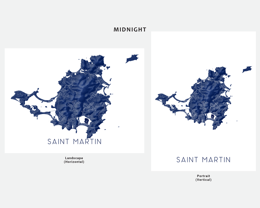 Saint Martin map print in Midnight by Maps As Art.