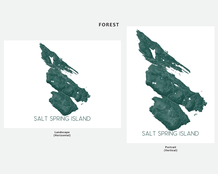 Salt Spring Island map print in Forest by Maps As Art.