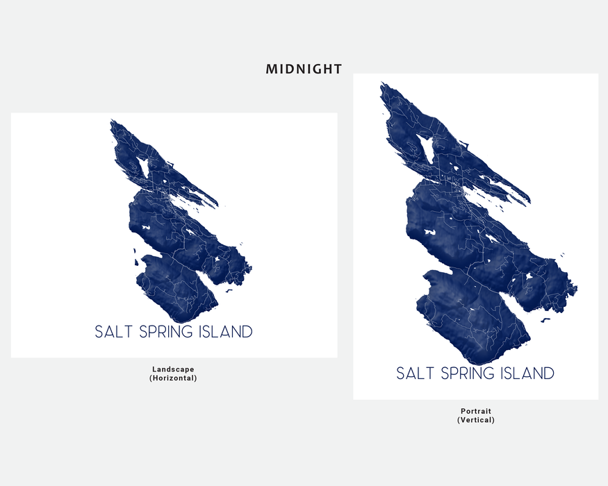 Salt Spring Island map print in Midnight by Maps As Art.