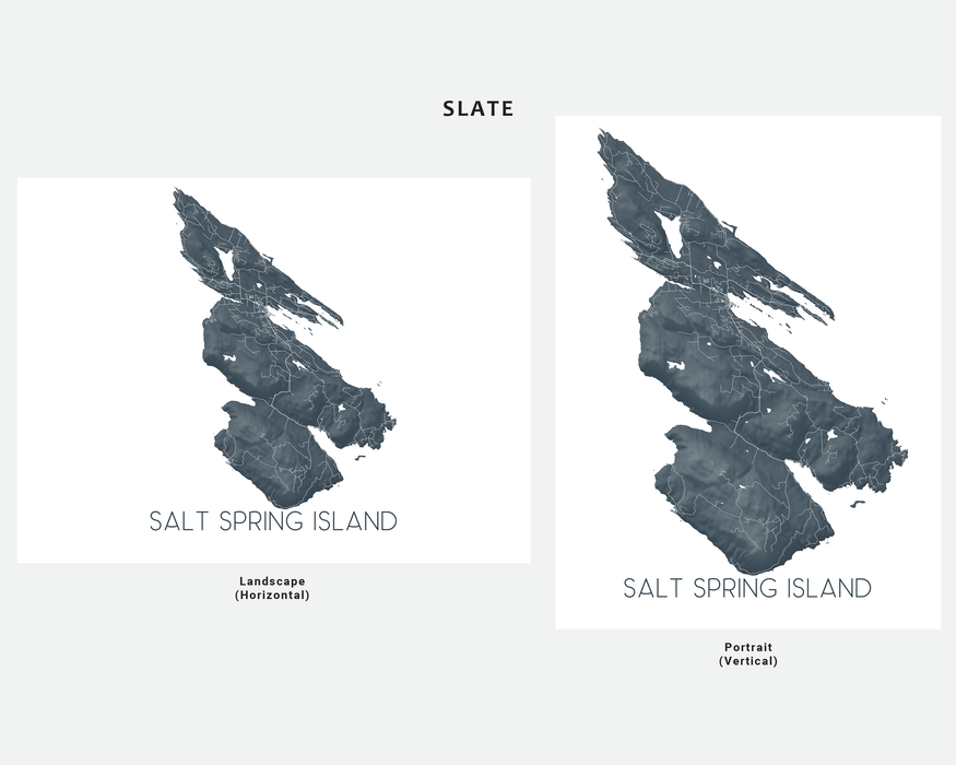 Salt Spring Island map print in Slate by Maps As Art.