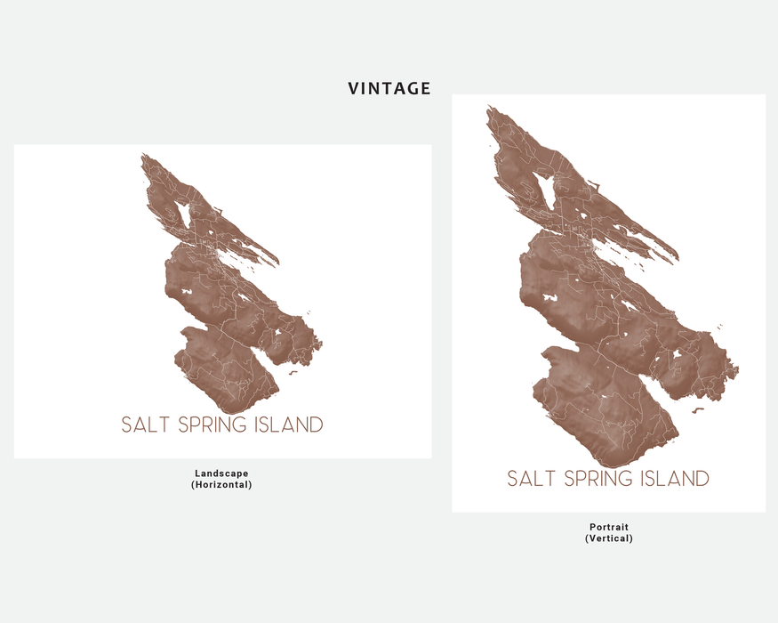 Salt Spring Island map print in Vintage by Maps As Art.