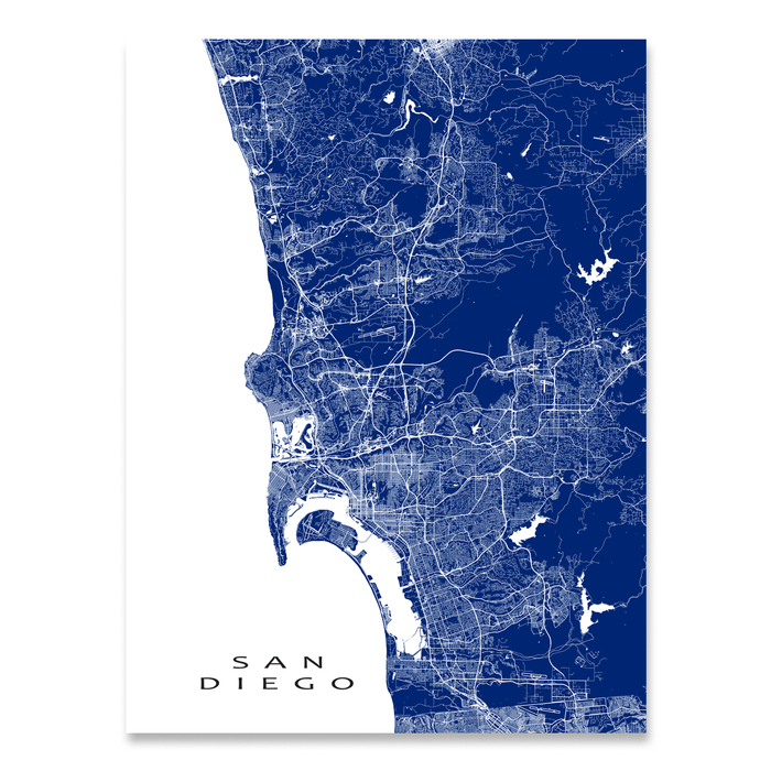 San Diego Map Wall Art Print Poster, California, USA, Street Maps — Maps As Art