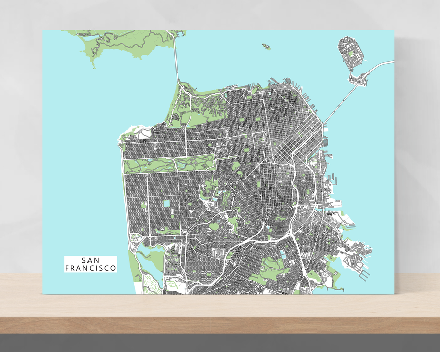 San Francisco, California map art print with city streets and buildings designed by Maps As Art.