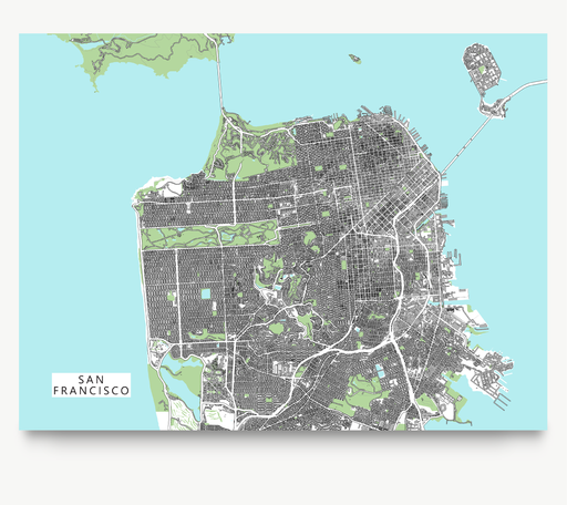 San Francisco, California map art print with city streets and buildings designed by Maps As Art.