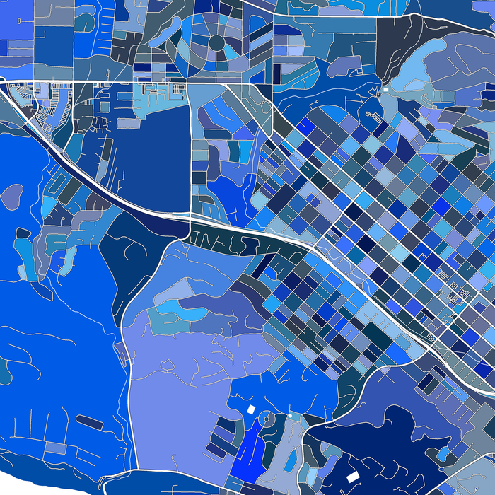 Santa Barbara, California map art print in blue shapes designed by Maps As Art.