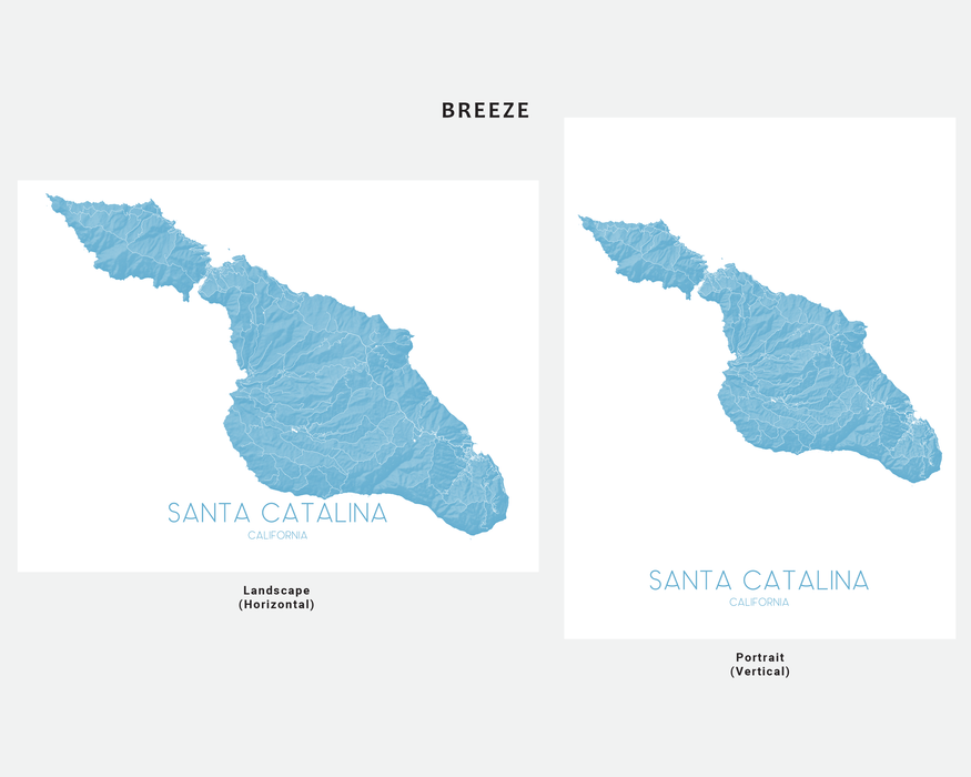 Santa Catalina island California map art print with a 3D topographic landscape design by Maps As Art. 