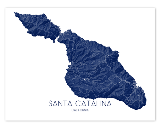 Santa Catalina island California map art print with a 3D topographic landscape design by Maps As Art. 