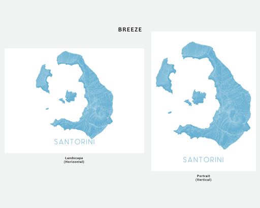 Santorini Greece island map print with a 3D topographic design by Maps As Art.