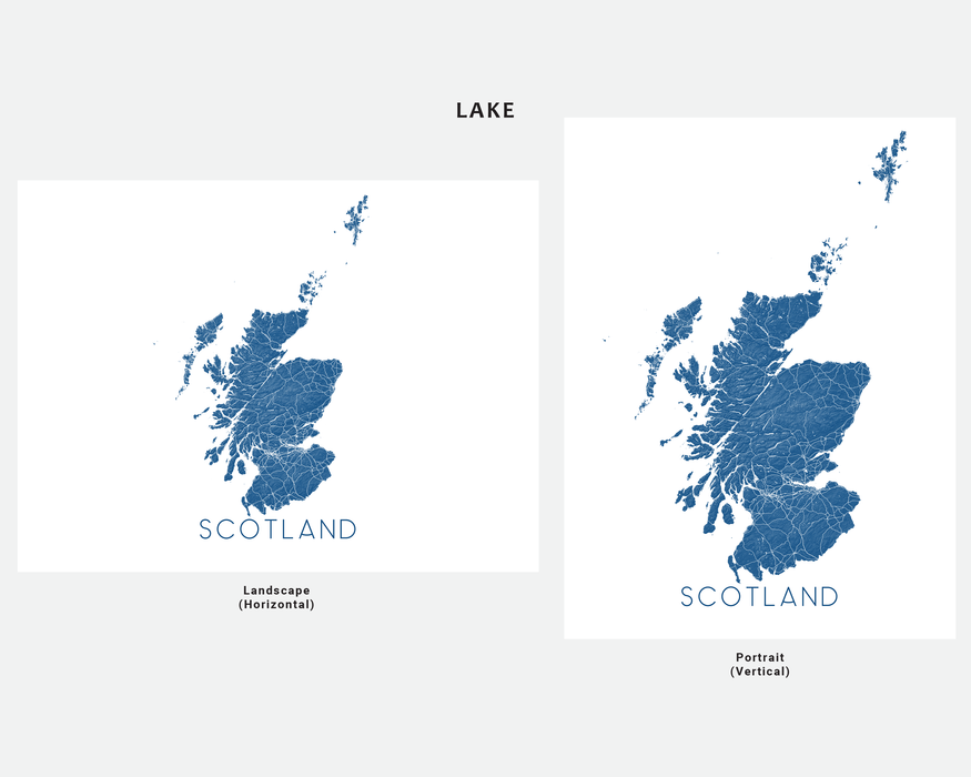 Scotland map print in Lake by Maps As Art.