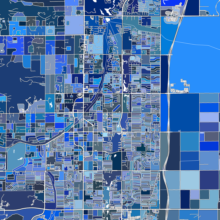 Scottsdale, Arizona map art print in blue shapes designed by Maps As Art.