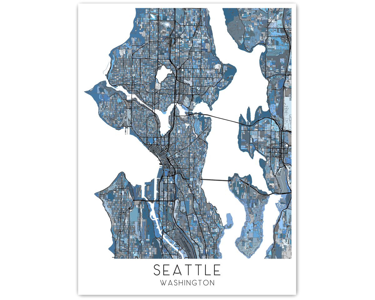 Seattle City Map of Seattle Washington Denim Blue Geometric Art Print ...