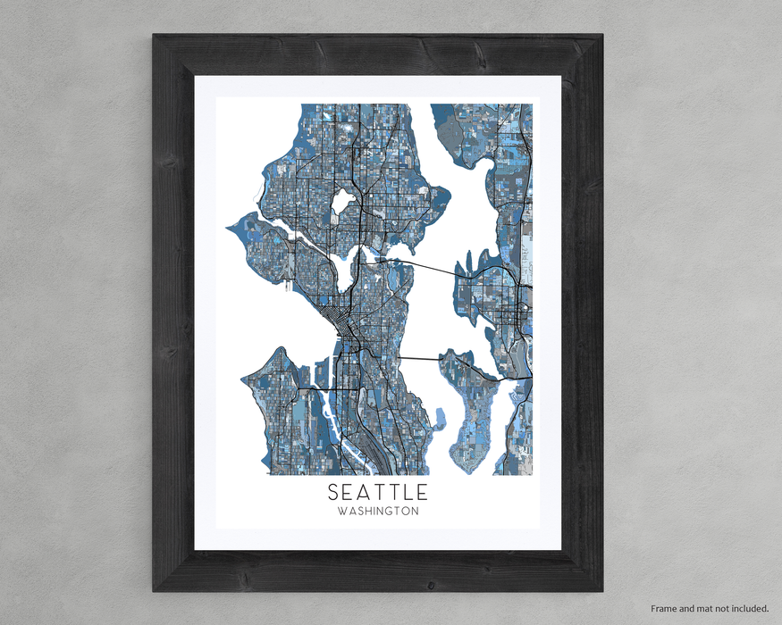 Seattle City Map of Seattle Washington Denim Blue Geometric Art Print for Wall Decor