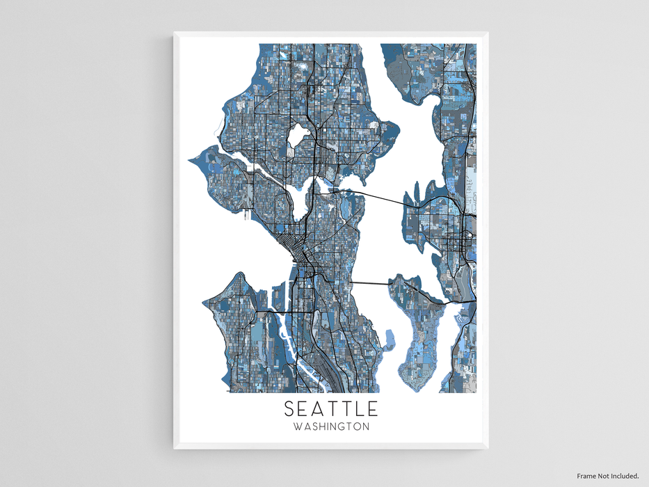 Seattle Washington city map print with a denim blue geometric design by Maps As Art.