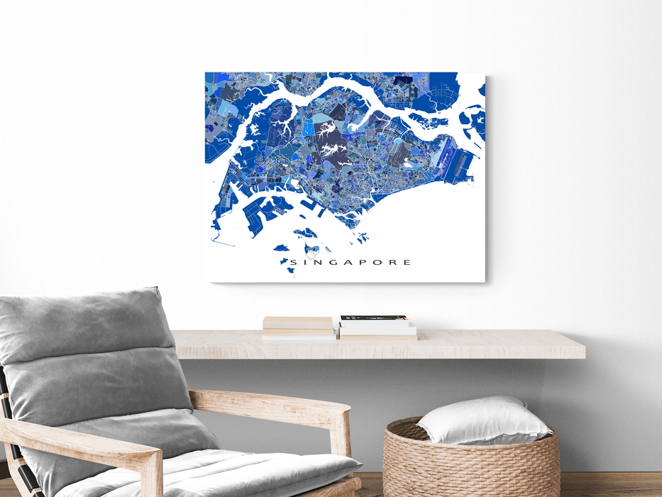 Singapore Map Print, Blue Geometric Singapore City Country Street Wall —  Maps As Art