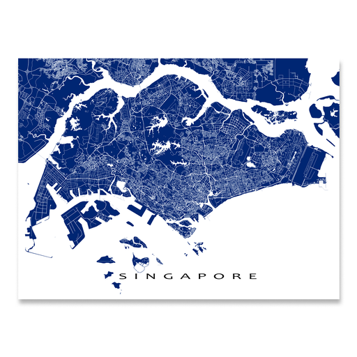 Singapore map print with streets and roads in Navy designed by Maps As Art.